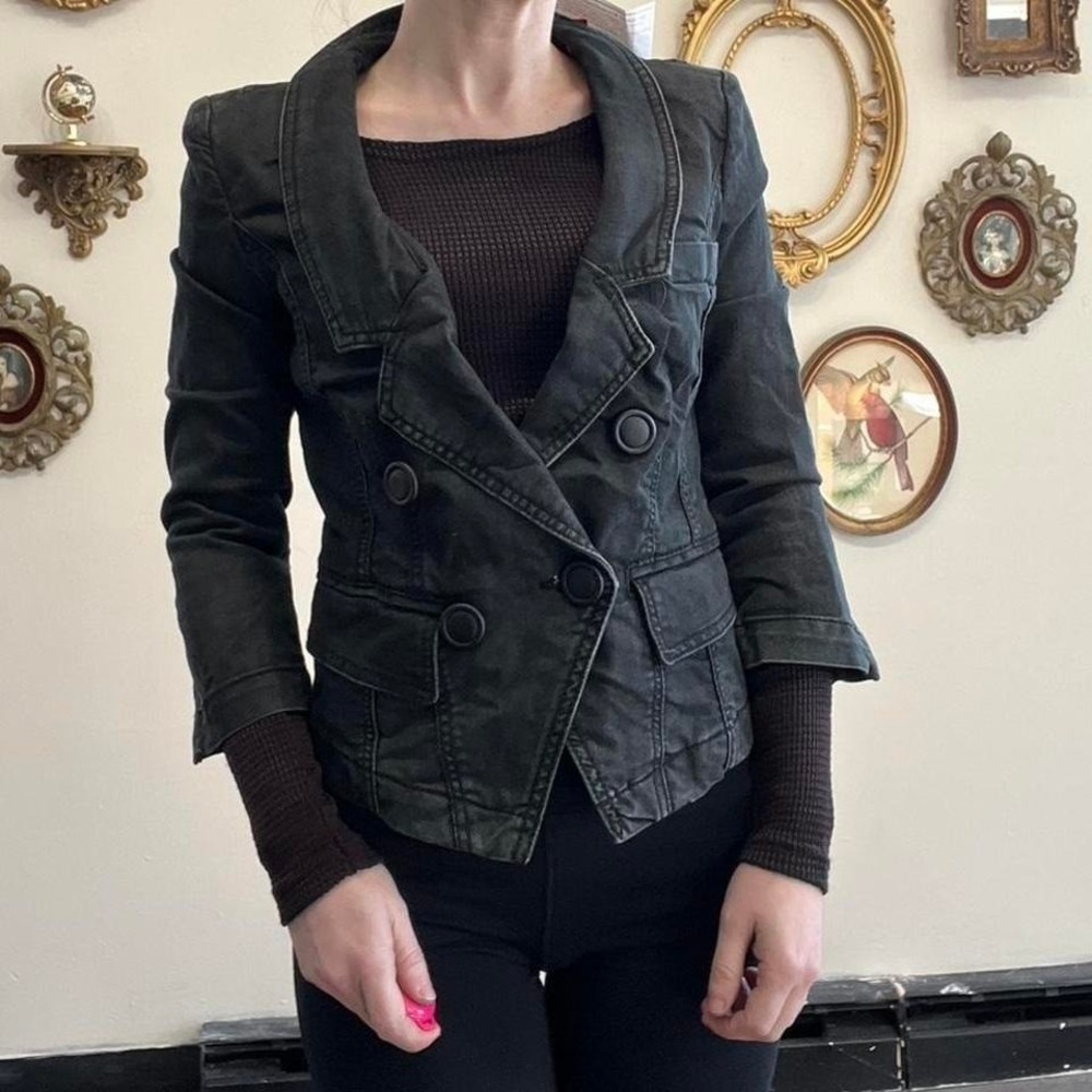 Vero Moda Vintage Y2K Goth Double Breasted Denim Jacket Extra Small Blue Cotton - Picture 1 of 6